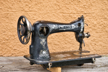 close-up of an old sewing machine