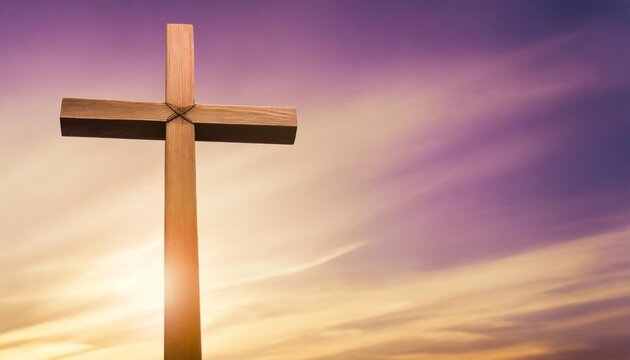 lent season holy week and good friday concepts photo of wooden cross in purple vintage background