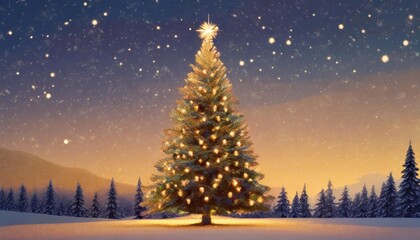 Naklejka premium christmas tree landscape sparkling at night