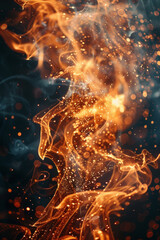 Abstract Fire Glowing Effect with Swirling Magical Sparks and Bokeh on Black Background, Fantasy Flame Illustration