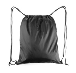One black drawstring bag isolated on white