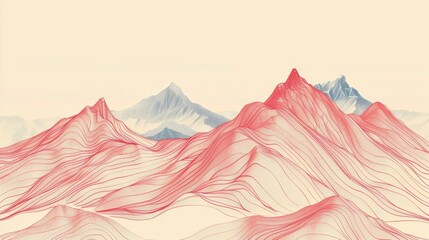 A minimalist line drawing of a majestic mountain range, capturing the grandeur of nature