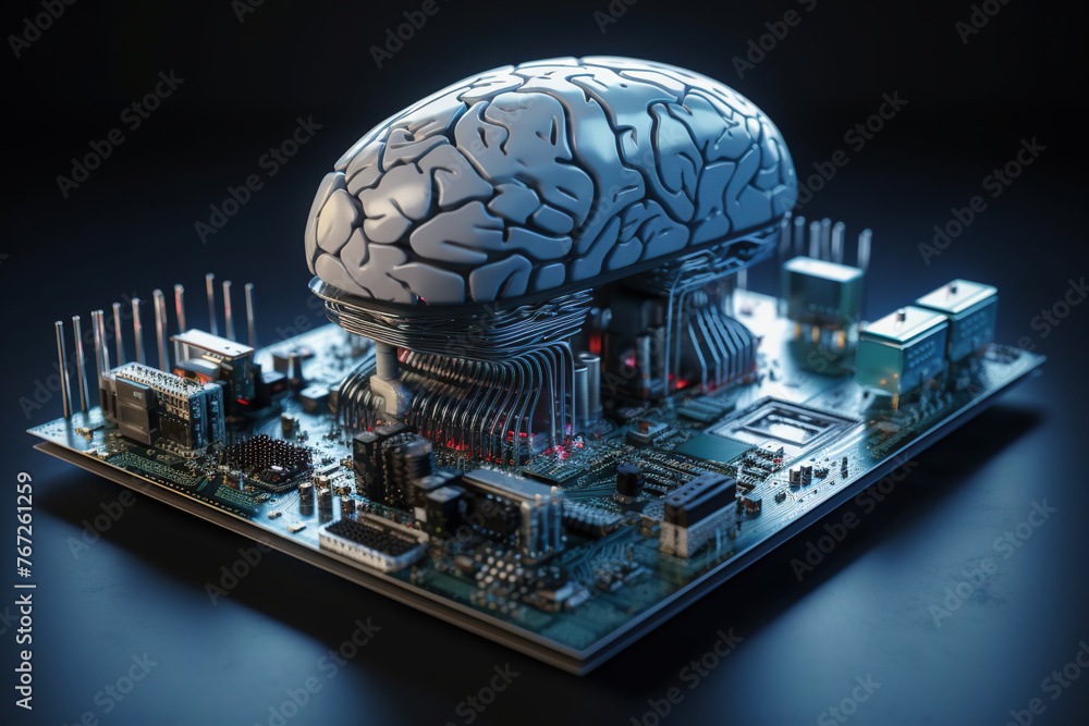 Poster Artificial intelligence science concept with technological AI brain on the circuit board.