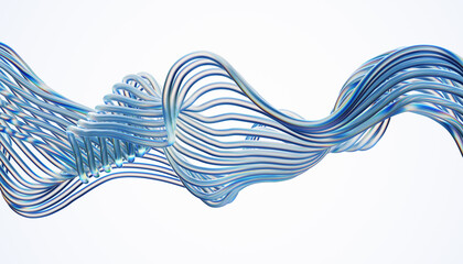 Transparent glossy glass wire. Curved wave in motion. 