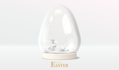 Easter glass egg on podium with rabbit and white eggs inside. Happy Easter poster. Vector illustration for card, party, design, flyer, banner, web.
- 767261435