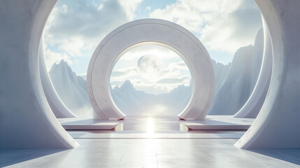 arched round gate to heaven, metaverse. - obrazy, fototapety, plakaty