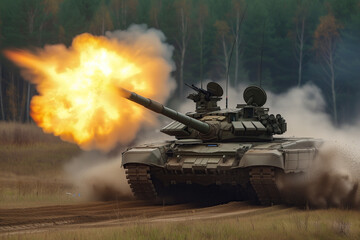 Naklejka premium tank shooting on the move