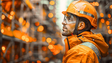 Man Wearing Hard Hat and Orange Jacket. Generative AI