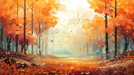 Naklejka na ściany i meble Original artwork: A magical autumn forest brought to life in a watercolor masterpiece.