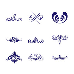 A collection of blue and white illustrations of Arabescos Vector floral ornament design