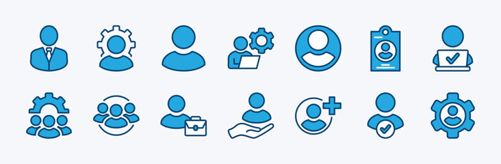 Set of employee icon. Containing people, user, Id card, working, group, recruitment, organization management, team, human resource, leader, agent, partnership, community, staff. Vector illustration