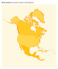 North America. Simple vector map. Continent shape. Solid Regions style. Border of North America. Vector illustration.