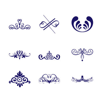 A collection of blue and white illustrations of Arabescos Vector floral ornament design