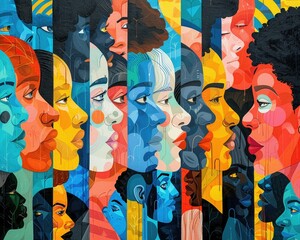 Amidst a digital landscape, a series of interconnected profiles showcasing the evolution of digital identities Painted scene capturing the diversity and individuality of each profile