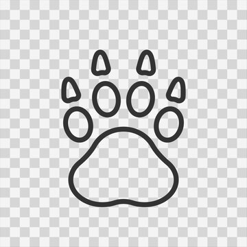 Paw print in linear style. Trace of a dangerous animal on a transparent background