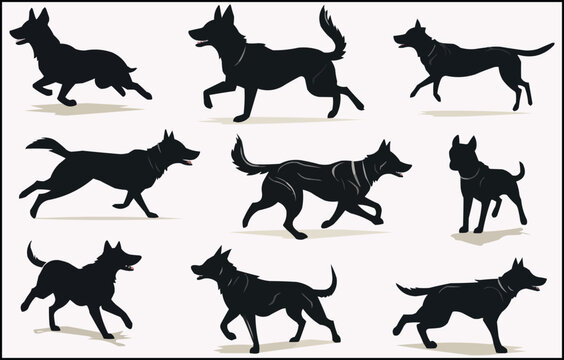 set of dogs silhouettes,Vector silhouette of dog on white background.