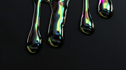 metallic iridescent paint dripping on black background