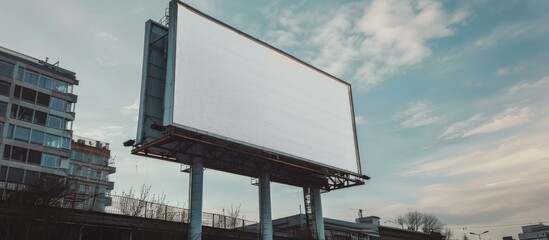 Empty billboard template in a city setting, on the building exterior, available space for showcasing your marketing or logo promotion efforts