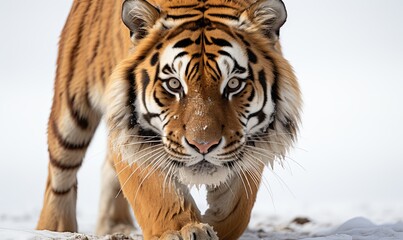 Large Tiger Walking Across Snow Covered Field