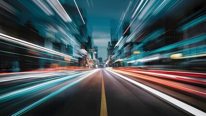 Fototapeta na wymiar Speeding through cityscape blur, a kinetic journey unfolds