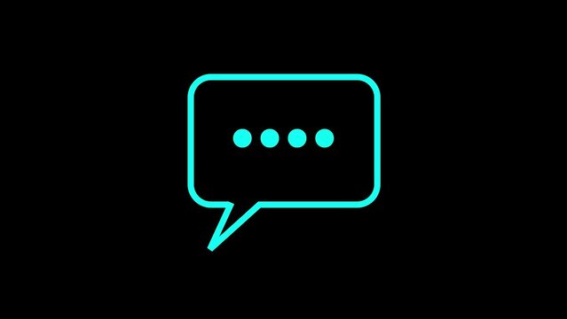 Message icon animation. Glowing looping icon text bubble neon effect, Speech bubble in glowing neon light. Led light talking bubble.