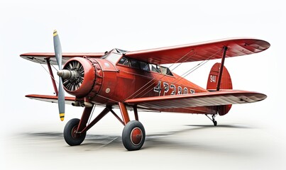 Red Biplane With Propeller on White Background
