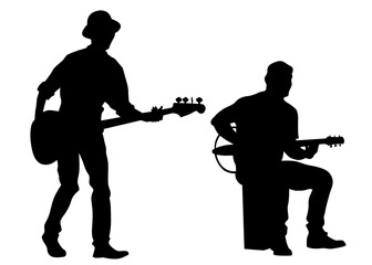 Rock band musicians on stage. Isolated silhouettes on a white background - 767267267