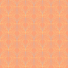 Seamless vector geometric art deco pattern with arches and gradients on a stylish orange 2