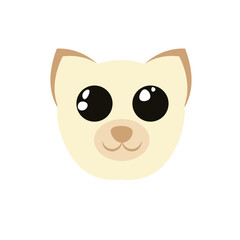 Cute dog head with big dark brown eyes. Vector illustration. Beige and brown color puppy. Animal character