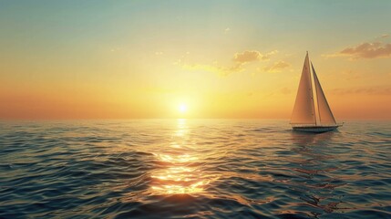 Sailboat Silhouette Against Dramatic Sunset Seascape