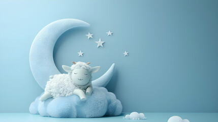 3d moon and sheep on blue background, eid adha concept, surreal and peaceful atmosphere
