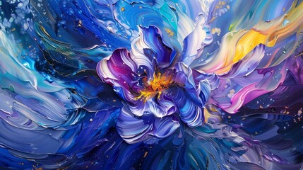 Within the depths of an infinite cosmos, the iris blooms like a celestial nebula, swirling with vibrant hues of azure, amethyst, and emerald.