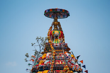 Decorated top of the car during procession around the Kapaleeshwarar Temple, Mylapore, Chennai,...