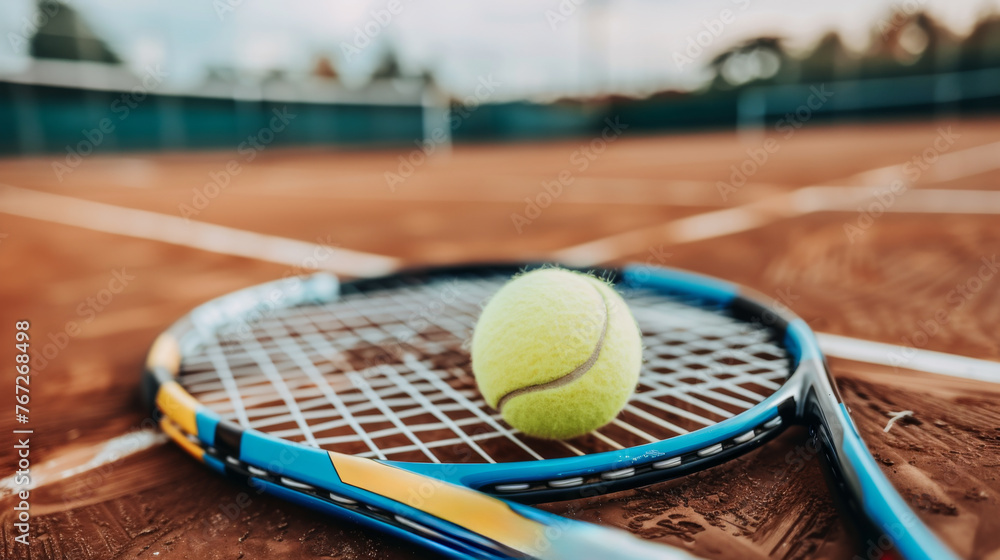 Poster a hyperrealistic close-up of a tennis ball making contact with the strings of a racket, the yellow b