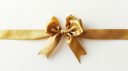 Fototapeta premium Gold gift bow on white background. Golden gift wrapping ribbon