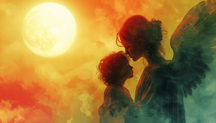 Guardian Angel: Illustration of an Angel Protecting a Child in This World