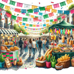 cinco de mayo festival watercolor style transparent background - obrazy, fototapety, plakaty