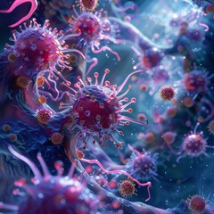 Obraz premium The Art of Microbiology Diverse and Vividly Colored Microbe Portraits Uncovered through Advanced Microscopy Discover the Beauty of Microscopic Diversity.