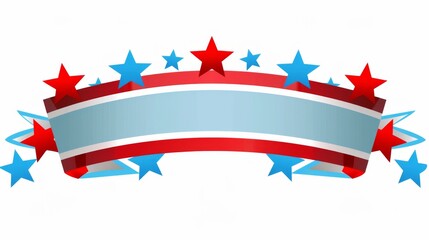 A stylized patriotic banner with blue and red stars arranged above and below a central light blue ribbon, symbolizing American pride and celebration for events like Memorial Day.