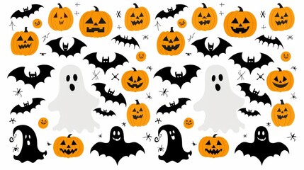 Create a playful Halloween greeting card featuring spooky ghosts, bats, and jack-o-lanterns, accompanied by a message of fun