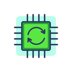 Data processing thin line icon. CPU, chip, cycling arrows, automatic outline sign. Computer technology concept. Vector illustration symbol element for web design and apps