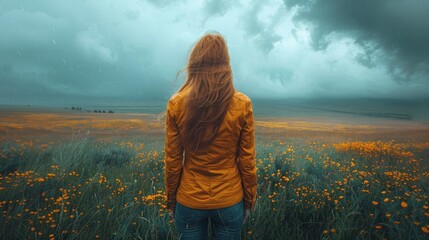 Solitary Figure Amidst a Stormy Field