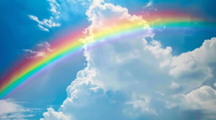 Rainbow against blue sky. Sky after rain - obrazy, fototapety, plakaty
