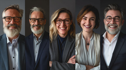 Portrait of team: 5 Portraits with diversity. Happy business people in office. Concept of...