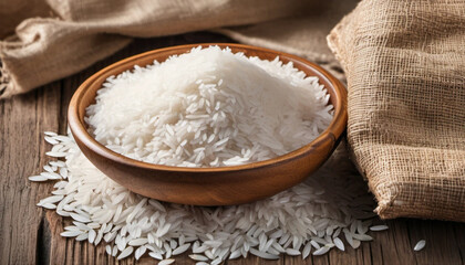 Fototapeta na wymiar White rice in a bowl - Generative AI. 