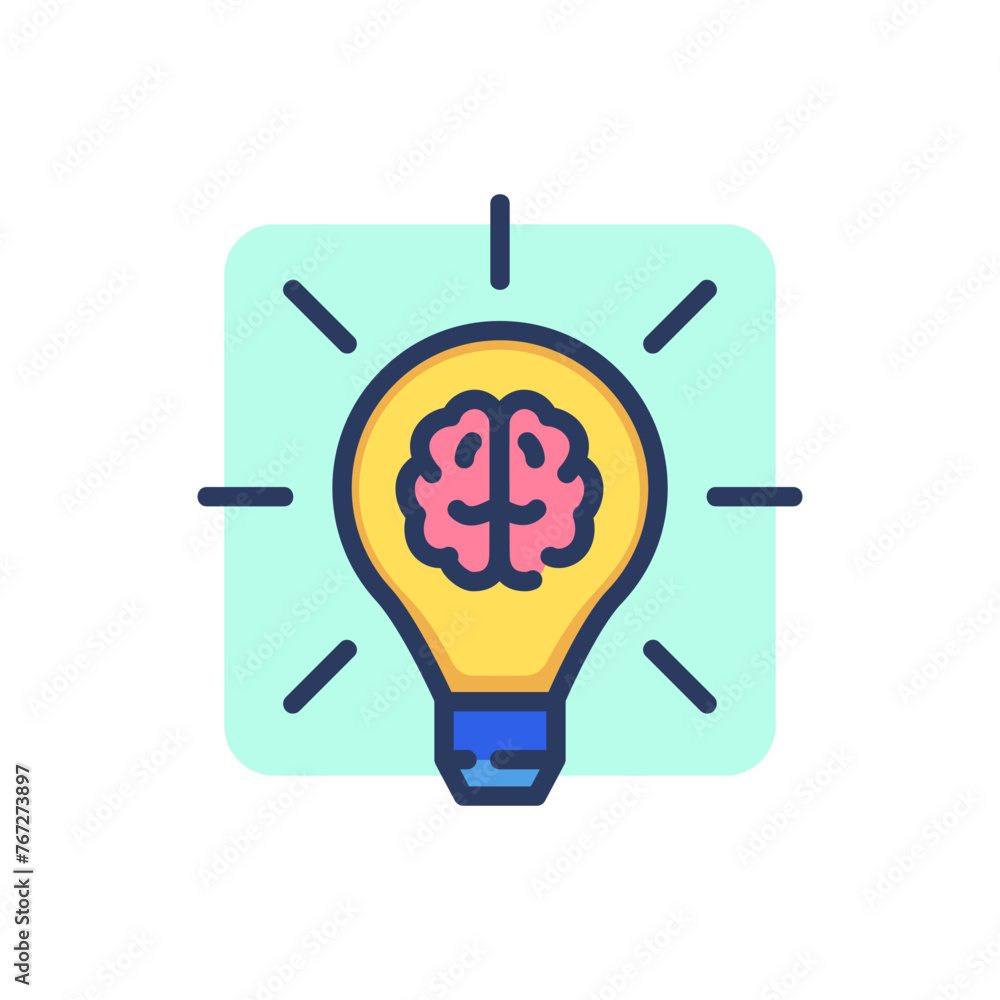 Poster idea thin line icon. shining bulb, brain, smart lightbulb. artificial intelligence concept. vector i