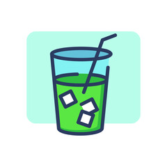 Ice tea thin line icon. Glass with straw, ice cube, cold drink. Breakfast drink or cafe concept. Vector illustration symbol element for web design and apps