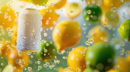Refreshing Soda Can Among Citrus Fruits