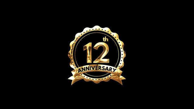 12th Anniversary luxury Gold Animation. Greeting for the 12th Anniversary. Luxurious Animation Celebrating 12 Years of Excellence