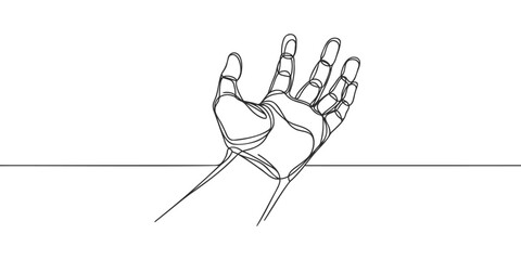Outstretched hand or palm. One line drawing vector illustration.